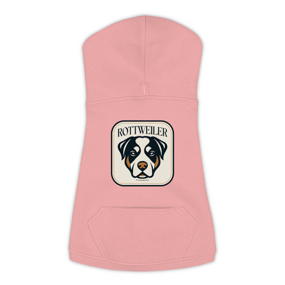 Rottweiler dog hoodie in Mauvelous — gold crest emblem print on cosy fleece pullover