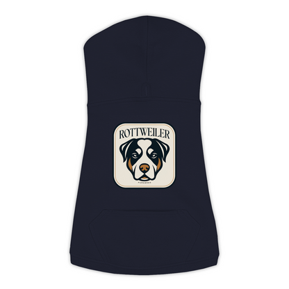 Rottweiler dog hoodie in Navy — gold crest emblem print on cosy fleece pullover