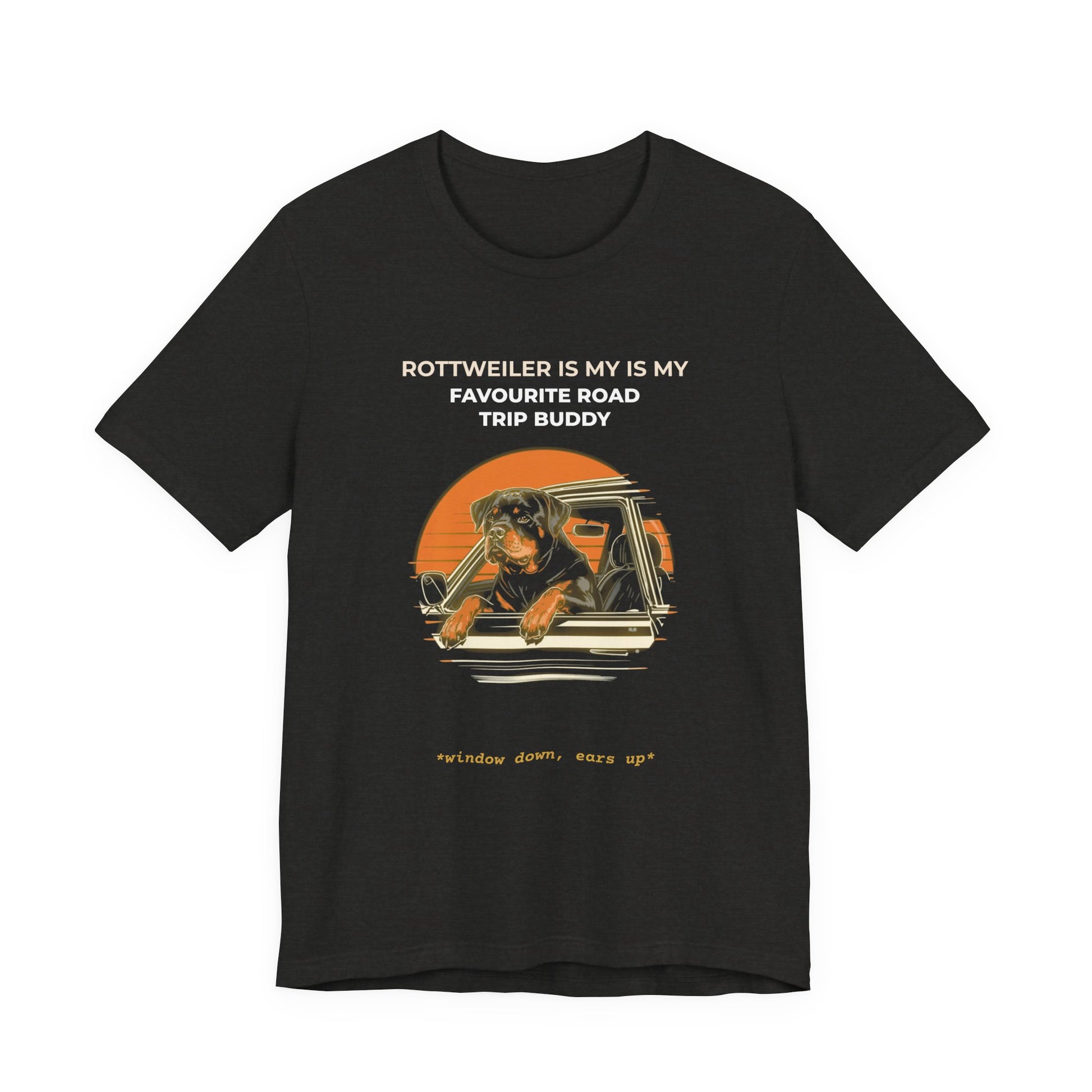 Rottweiler Road Trip Buddy t-shirt — funny Rottweiler travel tee on Bella+Canvas 3001, view 12