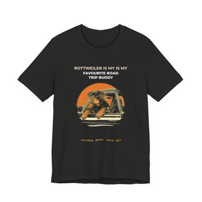 Rottweiler Road Trip Buddy t-shirt — funny Rottweiler travel tee on Bella+Canvas 3001, view 12