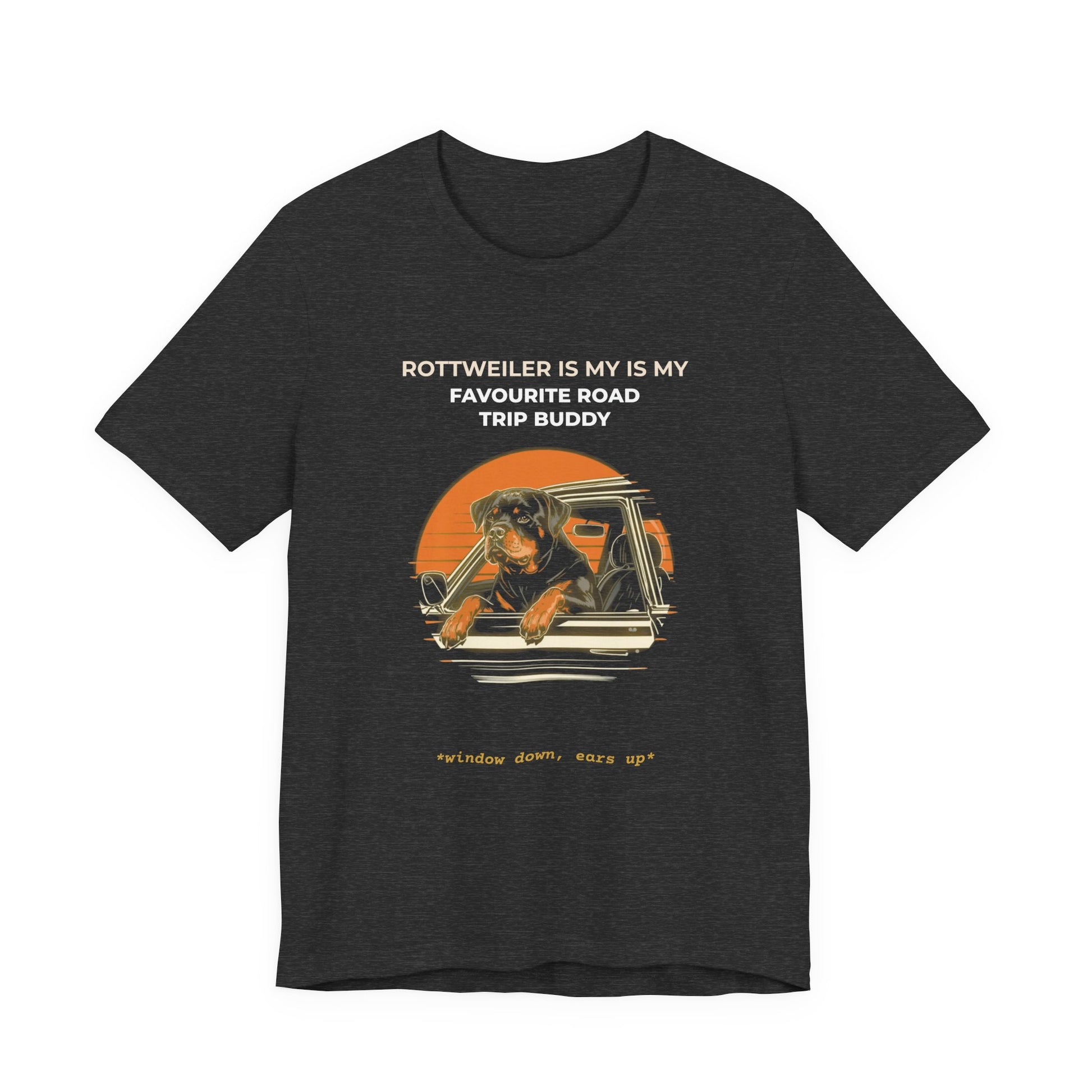 Rottweiler Road Trip Buddy t-shirt — funny Rottweiler travel tee on Bella+Canvas 3001, view 18