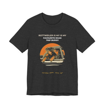 Rottweiler Road Trip Buddy t-shirt — funny Rottweiler travel tee on Bella+Canvas 3001, view 18