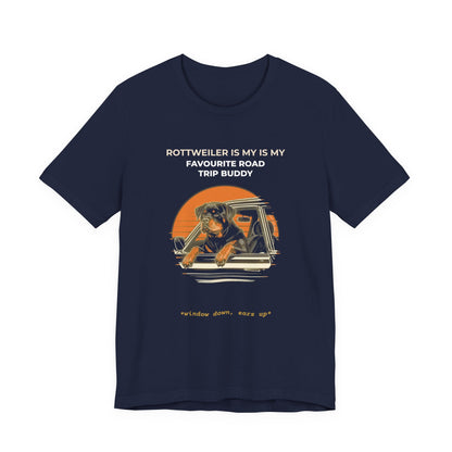 Rottweiler Road Trip Buddy t-shirt — funny Rottweiler travel tee on Bella+Canvas 3001, view 24