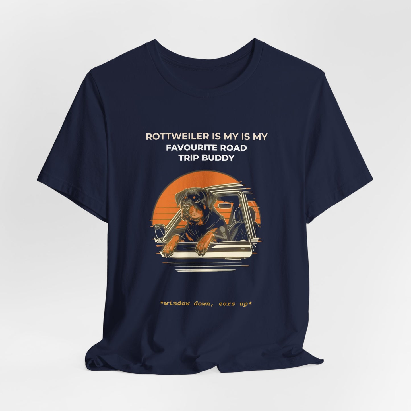 Rottweiler Road Trip Buddy t-shirt — funny Rottweiler travel tee on Bella+Canvas 3001, view 27