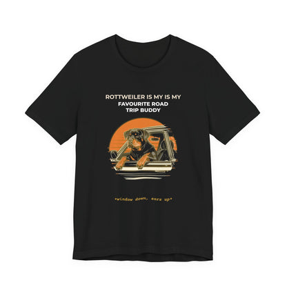 Rottweiler Road Trip Buddy t-shirt — funny Rottweiler travel tee on Bella+Canvas 3001, view 6
