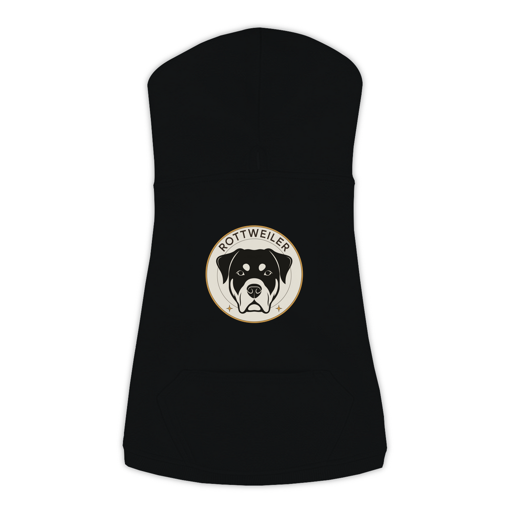 Rottweiler dog hoodie in Black — vintage roundel badge print on cosy fleece pullover