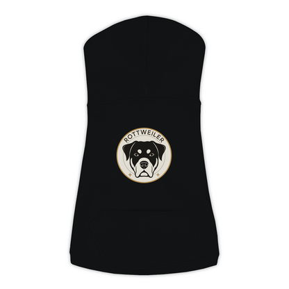 Rottweiler dog hoodie in Black — vintage roundel badge print on cosy fleece pullover