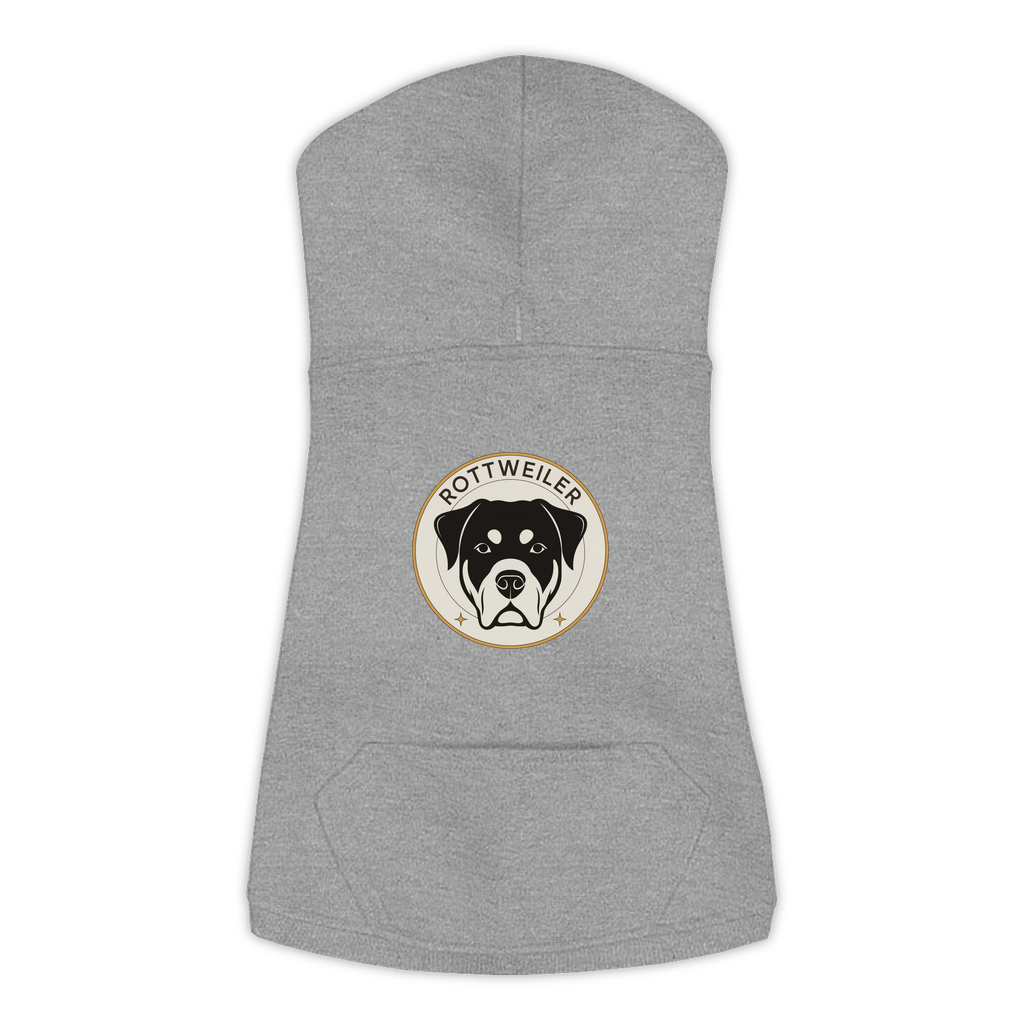 Rottweiler dog hoodie in Granite Heather — vintage roundel badge print on cosy fleece pullover