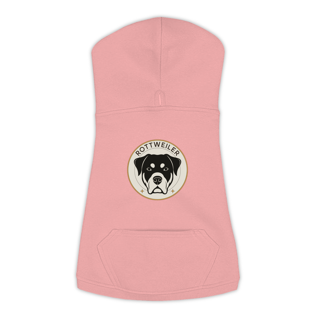 Rottweiler dog hoodie in Mauvelous — vintage roundel badge print on cosy fleece pullover
