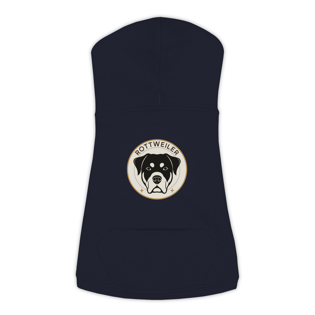 Rottweiler dog hoodie in Navy — vintage roundel badge print on cosy fleece pullover