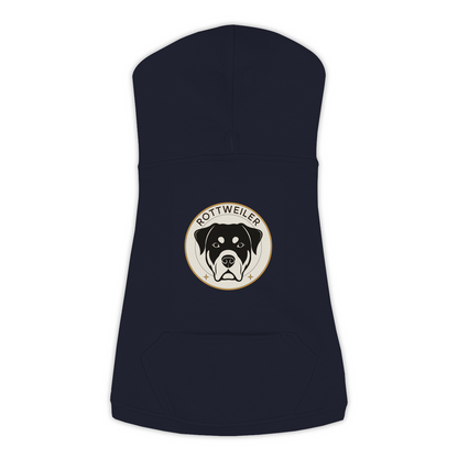 Rottweiler dog hoodie in Navy — vintage roundel badge print on cosy fleece pullover