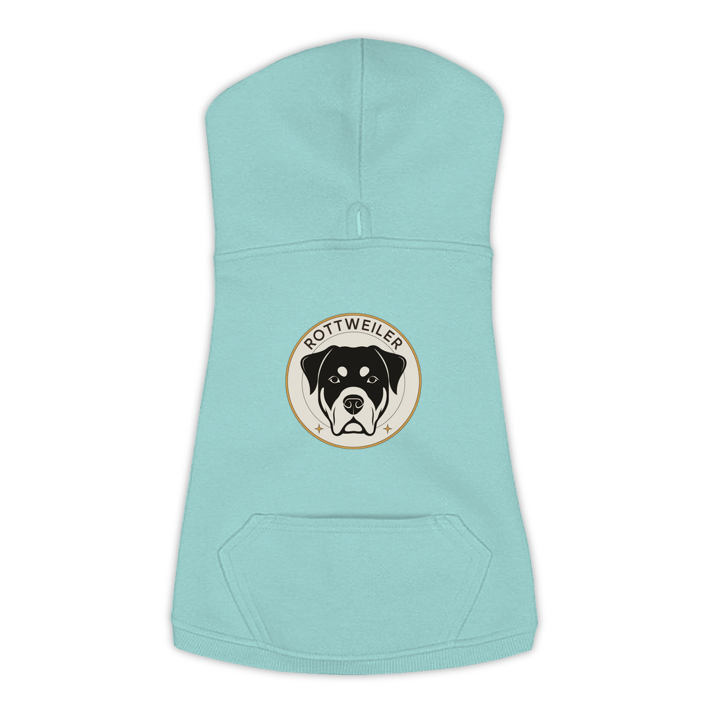 Rottweiler dog hoodie in Saltwater — vintage roundel badge print on cosy fleece pullover
