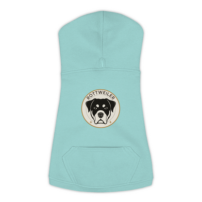 Rottweiler dog hoodie in Saltwater — vintage roundel badge print on cosy fleece pullover