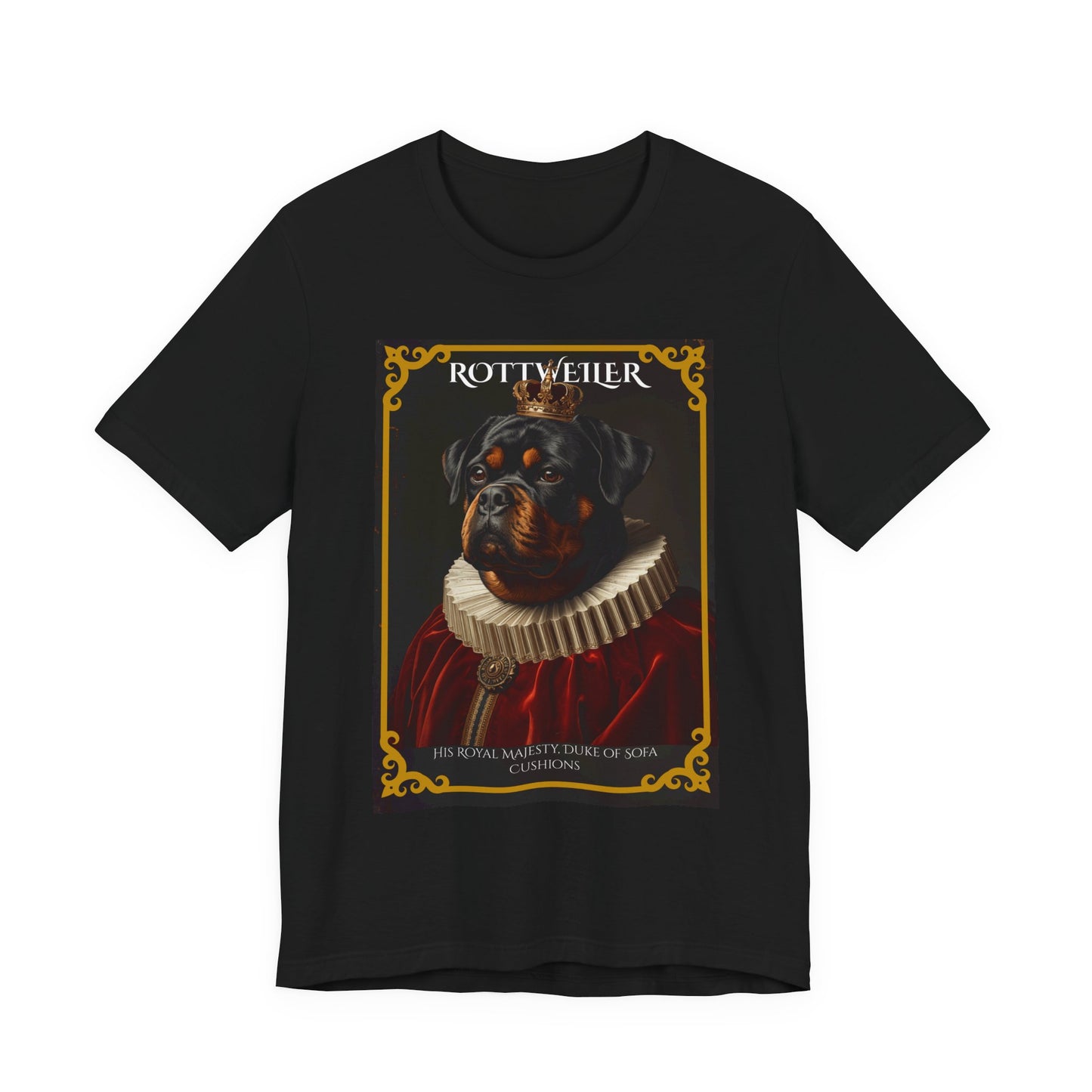 Flat lay of the Rottweiler Royal Portrait t-shirt