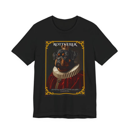 Flat lay of the Rottweiler Royal Portrait t-shirt