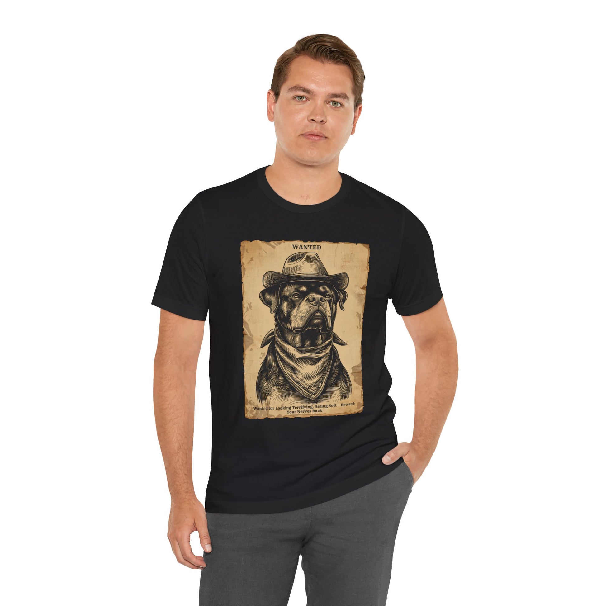 Rottweiler Wanted Outlaw t-shirt back view black