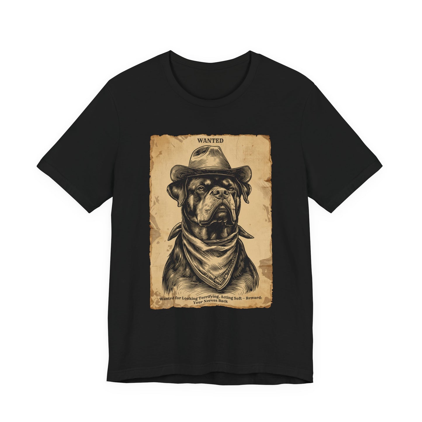 Rottweiler Wanted Outlaw t-shirt flat lay black
