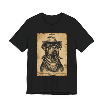 Rottweiler Wanted Outlaw t-shirt flat lay black