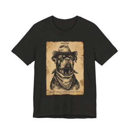Rottweiler Wanted Outlaw t-shirt front view black heather
