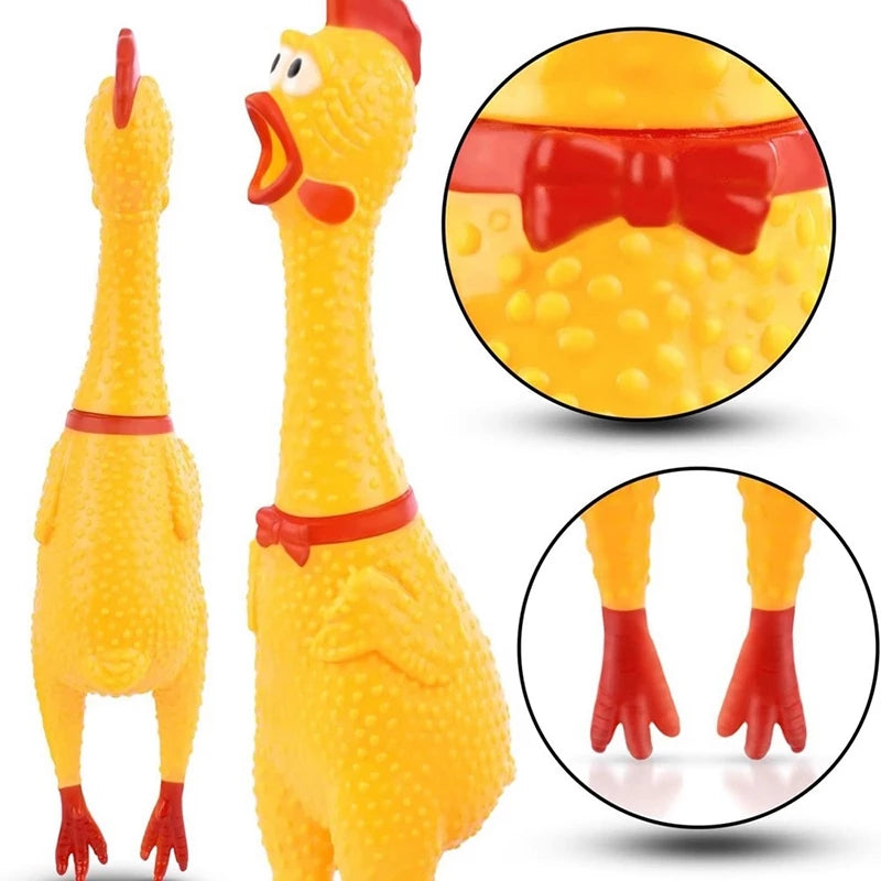 ChuckleChick warning may cause endless laughter rubber chicken squeaky dog toy