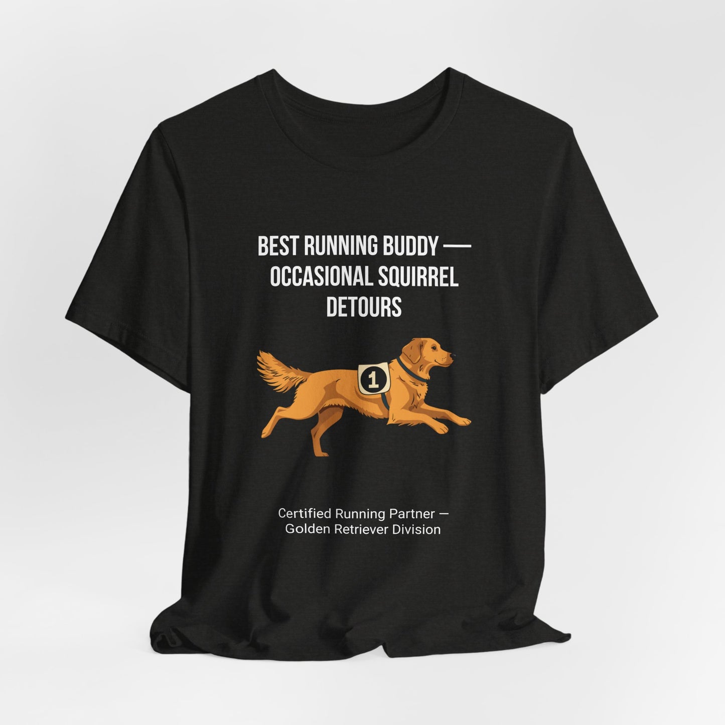Running Buddy Golden Retriever T-Shirt — Running design, photo 15