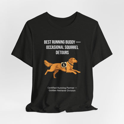 Running Buddy Golden Retriever T-Shirt — Running design, photo 15
