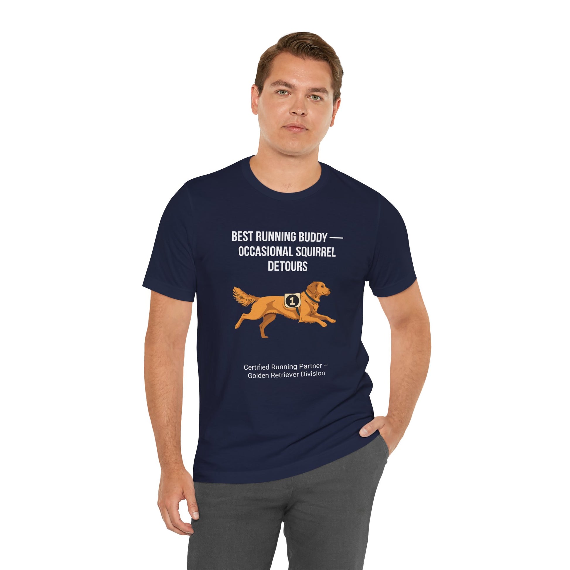 Running Buddy Golden Retriever T-Shirt — Running design, photo 23