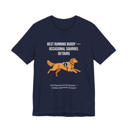 Running Buddy Golden Retriever T-Shirt — Running design, photo 24
