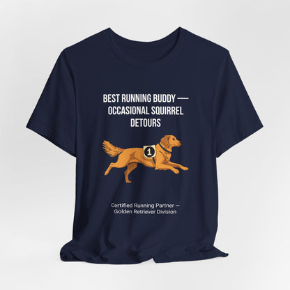 Running Buddy Golden Retriever T-Shirt — Running design, photo 27