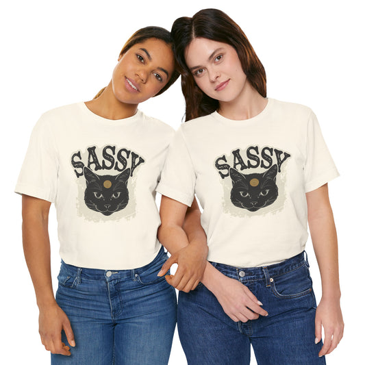 Sassy Black Cat t-shirt in natural, front view