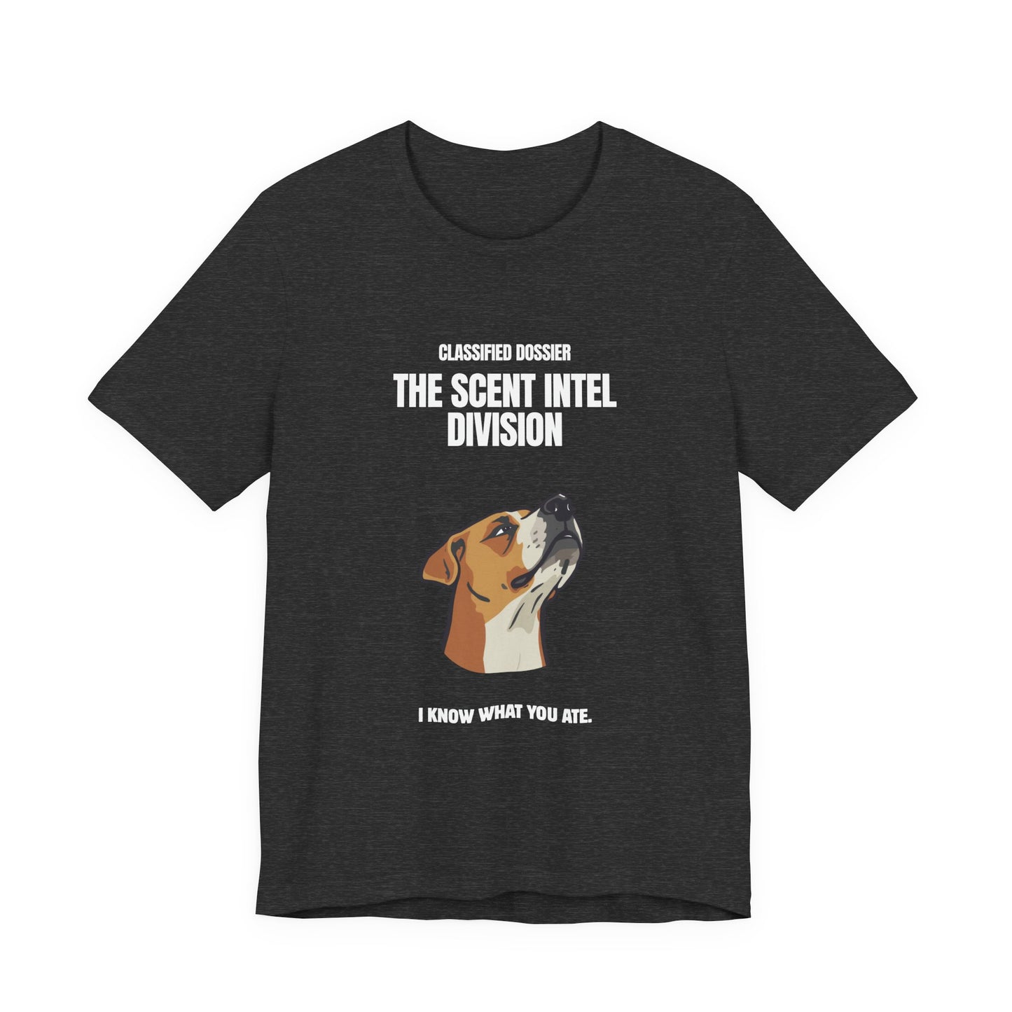 Scent Intel Division funny dog tee – close-up of print