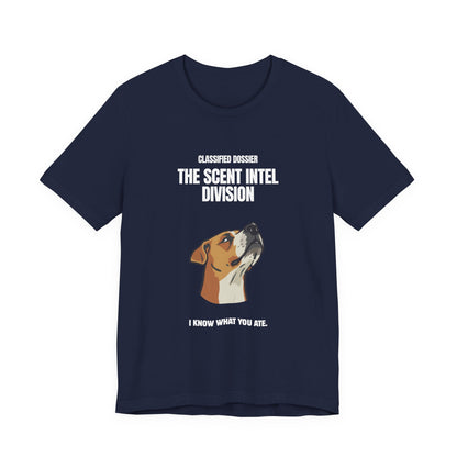 Scent Intel Division funny dog tee – folded flat lay
