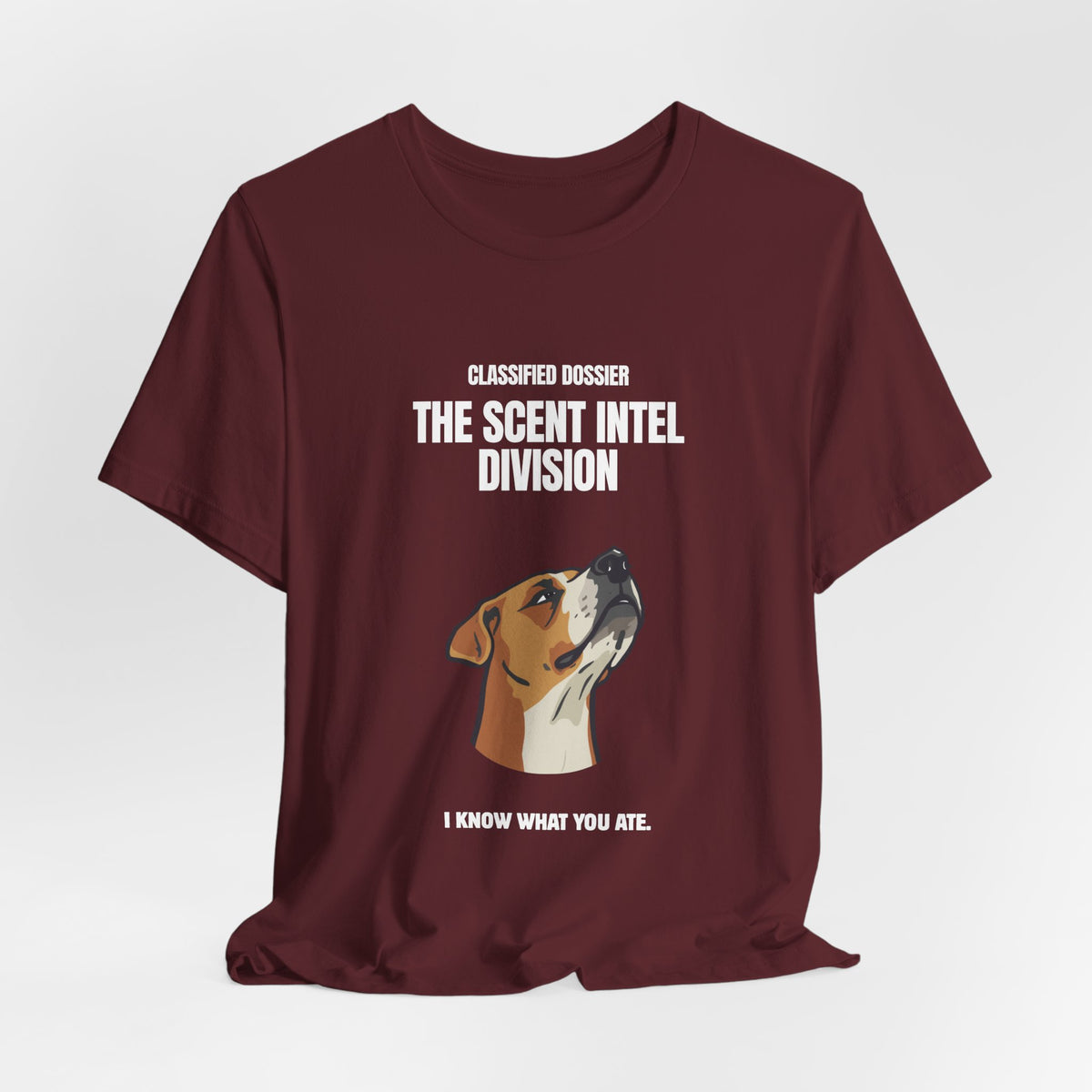 Scent Intel Division funny dog tee – folded flat lay