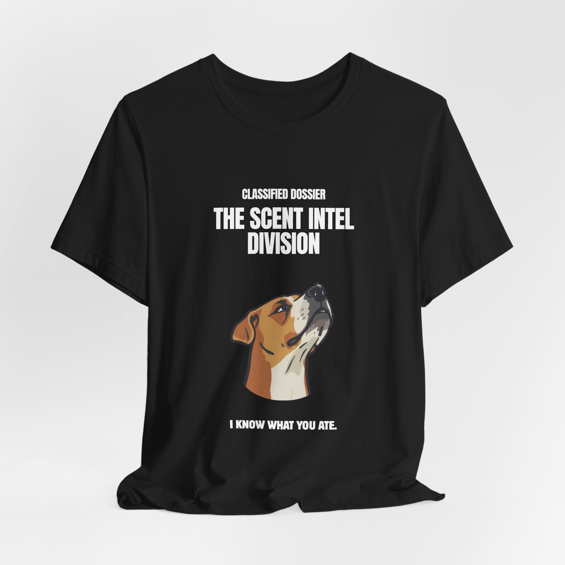 Scent Intel Division funny dog tee – on model