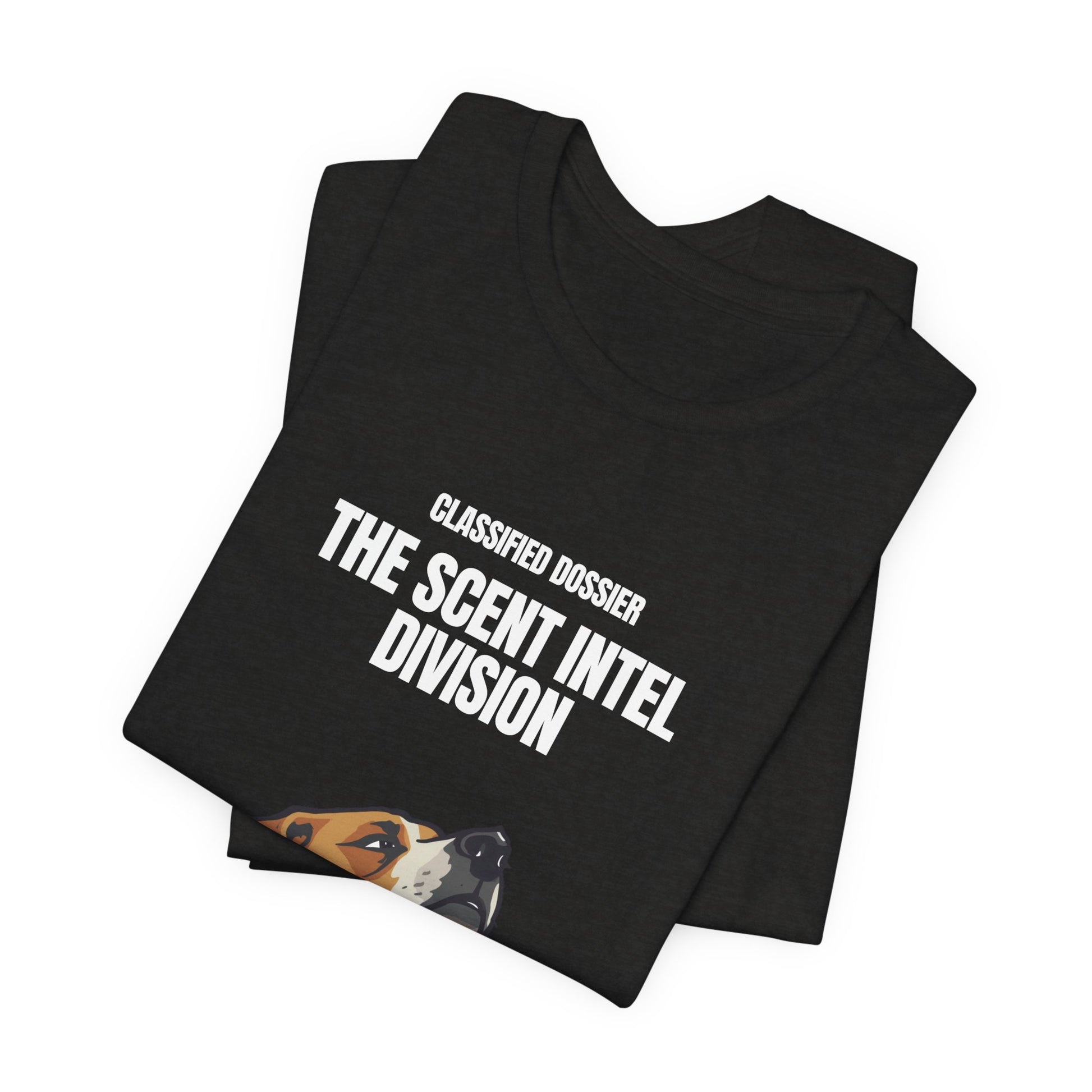 Scent Intel Division funny dog tee – on model