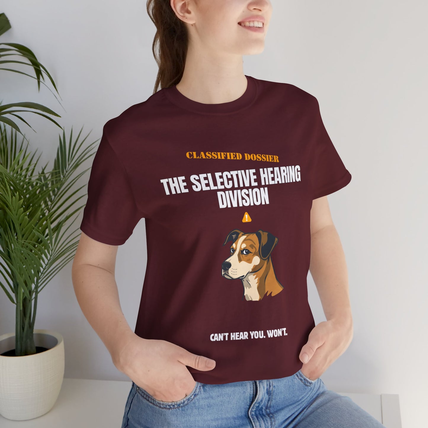 Selective Hearing Division dog t-shirt close-up print detail