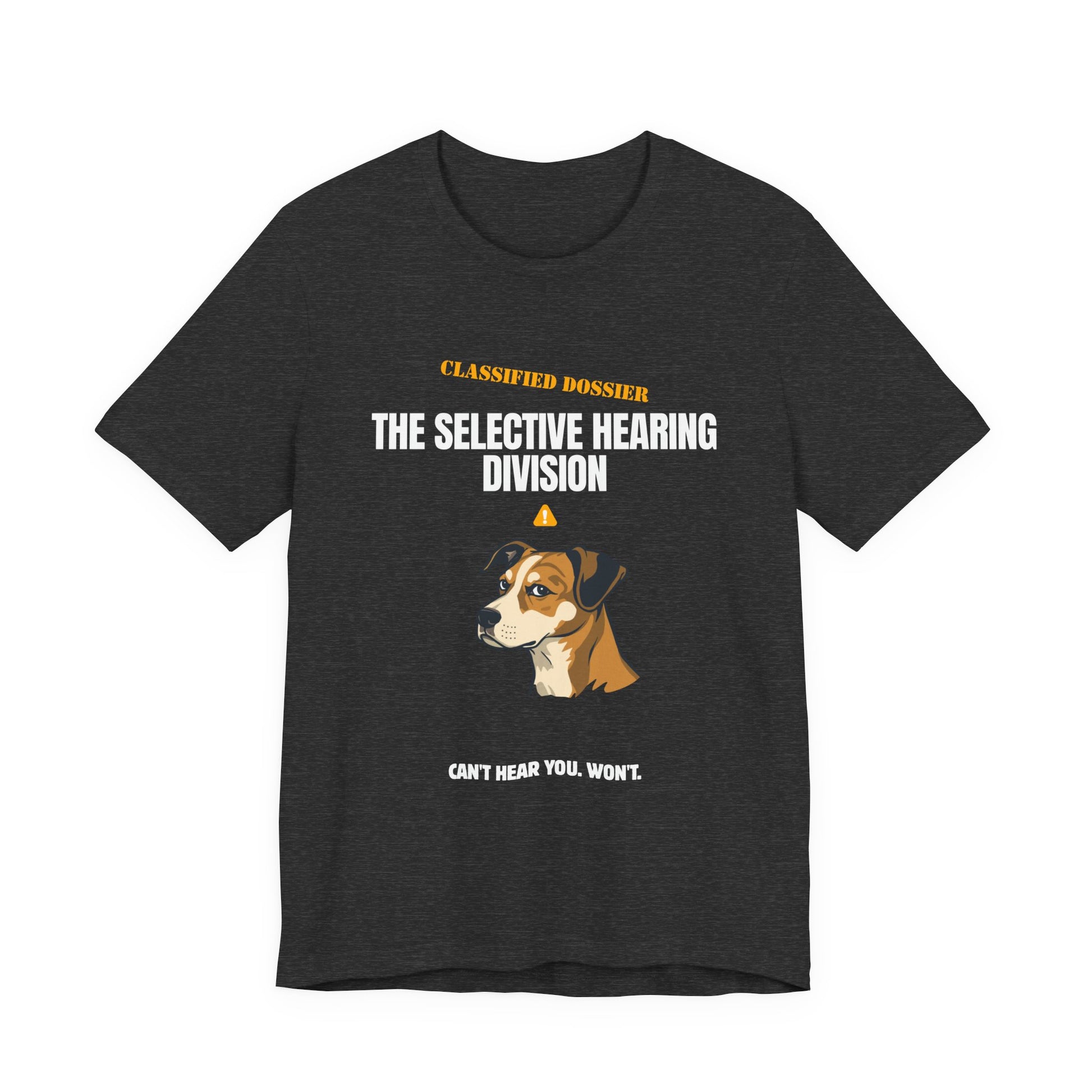Selective Hearing Division dog t-shirt collar detail