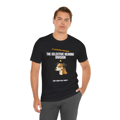 Selective Hearing Division dog t-shirt lifestyle photo