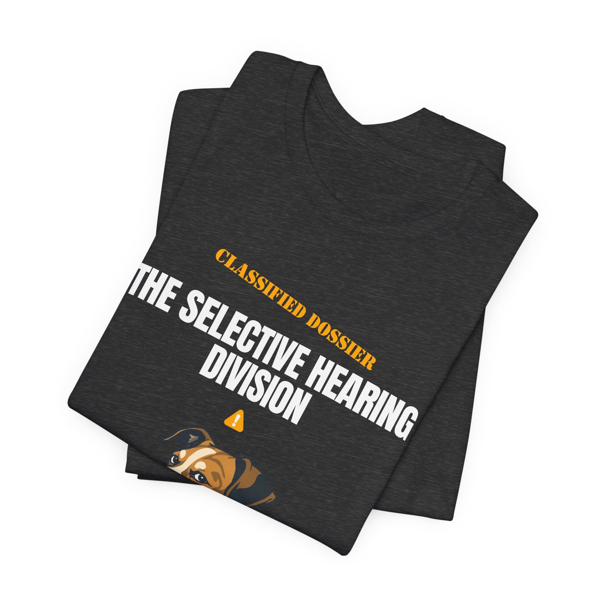 Selective Hearing Division dog t-shirt front print close-up