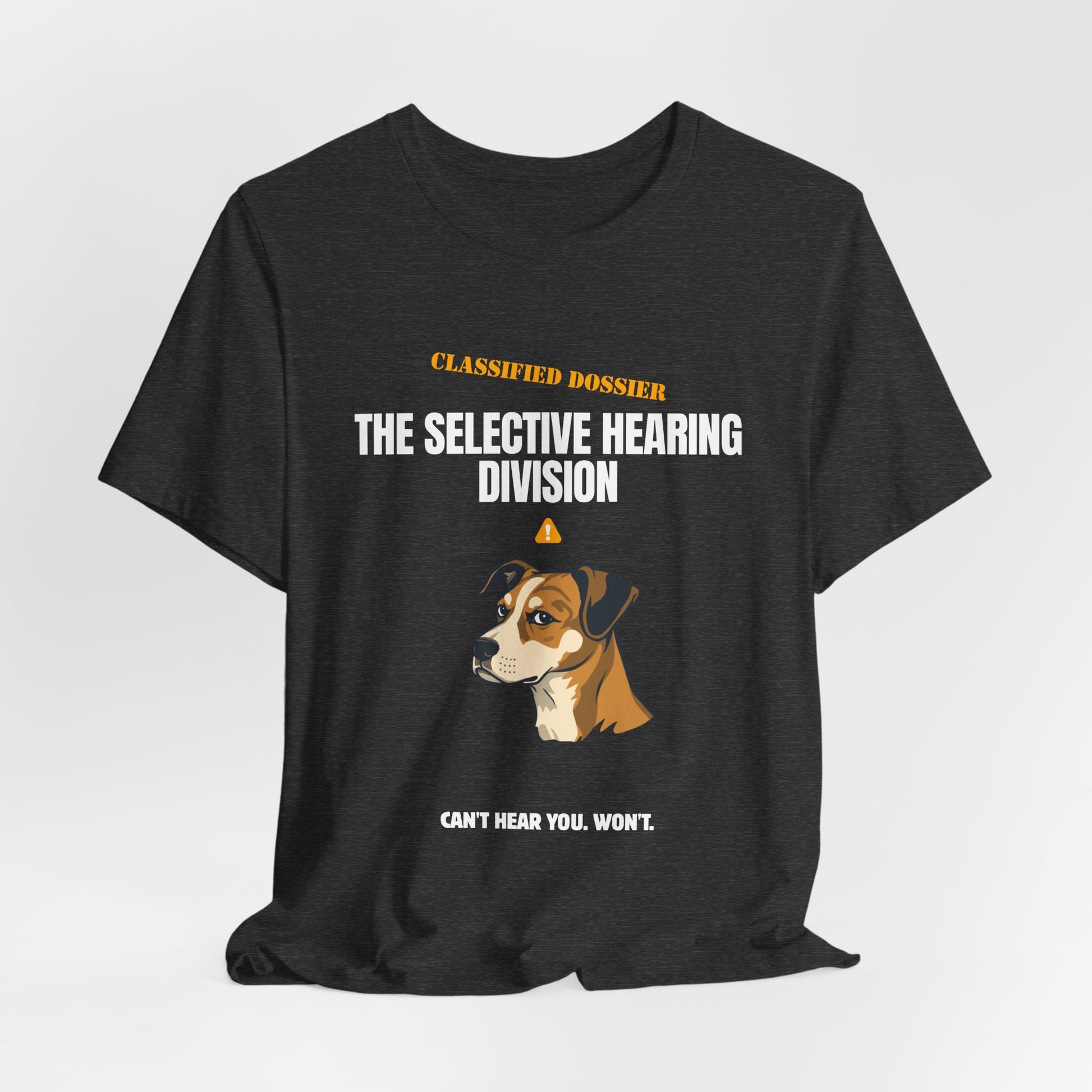 Selective Hearing Division dog t-shirt worn by woman side