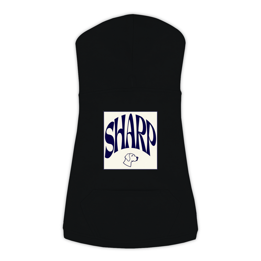 Sharp Hoodie in Black, size L, bold SHARP wordmark graphic with German Shorthaired Pointer icon