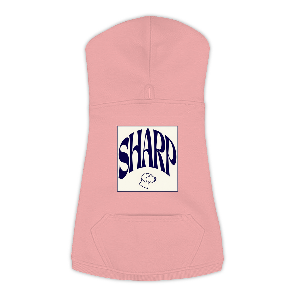 Sharp Hoodie in Mauvelous, size XL, bold SHARP wordmark graphic with German Shorthaired Pointer icon