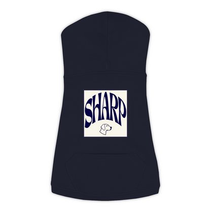 Sharp Hoodie in Navy, size L, bold SHARP wordmark graphic with German Shorthaired Pointer icon