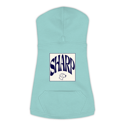 Sharp Hoodie in Saltwater, size L, bold SHARP wordmark graphic with German Shorthaired Pointer icon