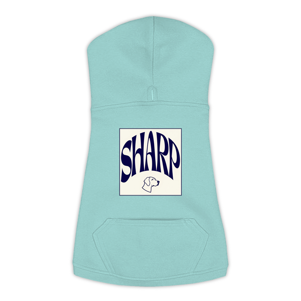 Sharp Hoodie in Saltwater, size XL, bold SHARP wordmark graphic with German Shorthaired Pointer icon