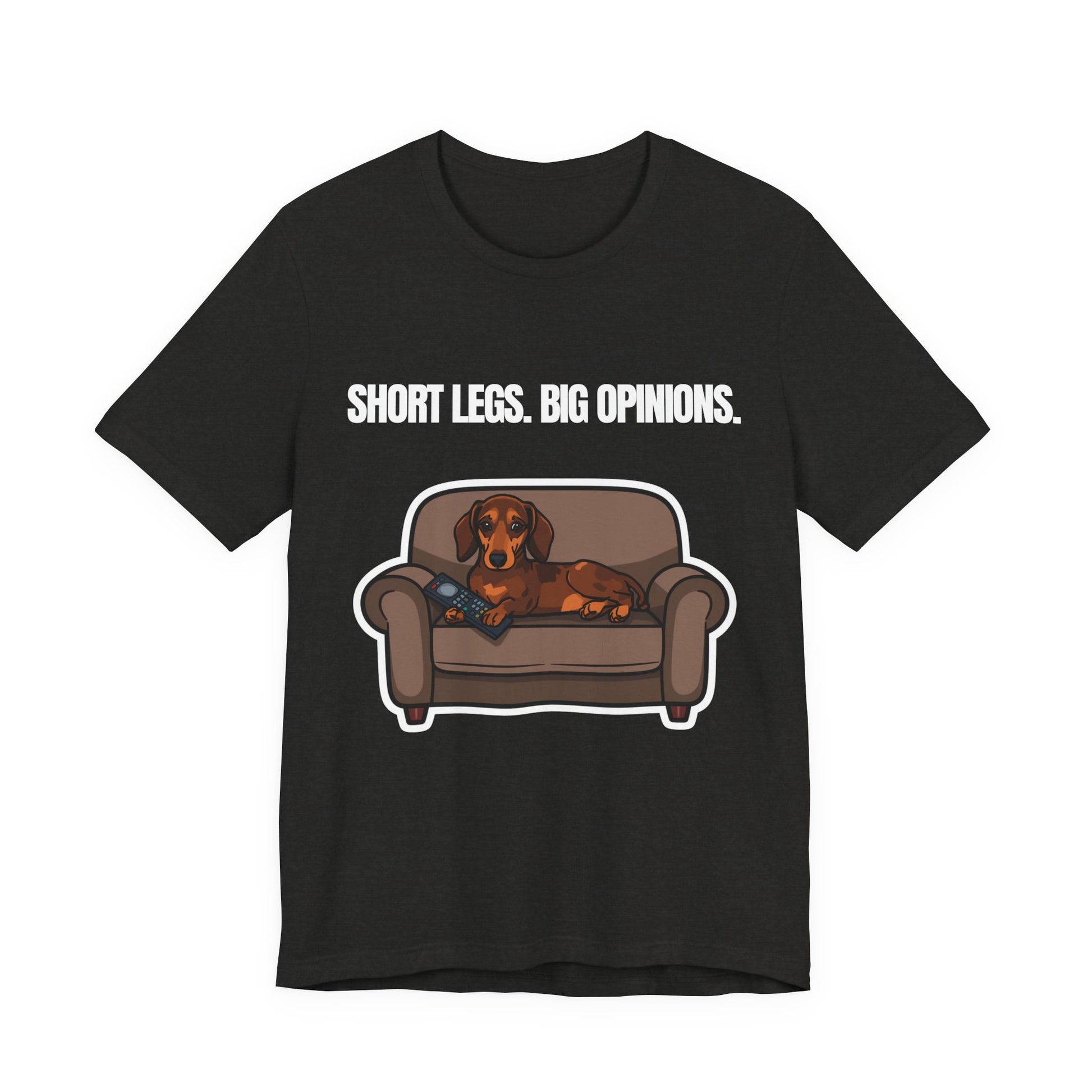 Short Legs. Big Opinions. Dachshund t-shirt — neckline and collar detail