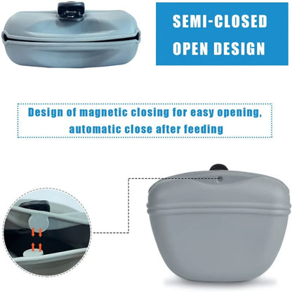 Silicone Dog Treat Holder — clip-on portable treat pot, clipped to lead — SniffWaggleNWalk
