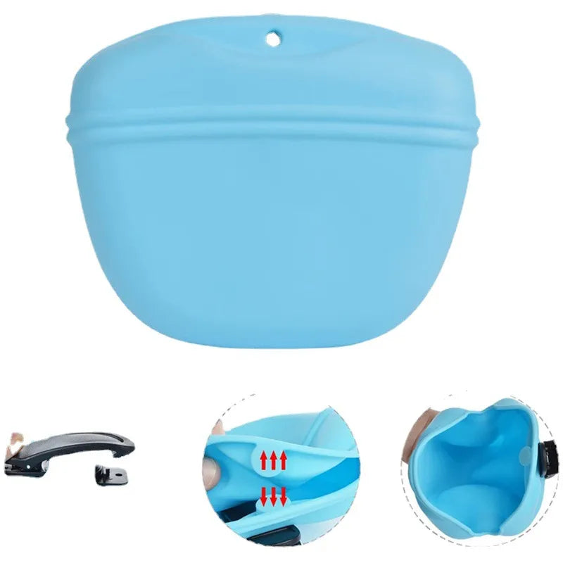 Silicone Dog Treat Holder — clip-on portable treat pot, close-up silicone texture — SniffWaggleNWalk