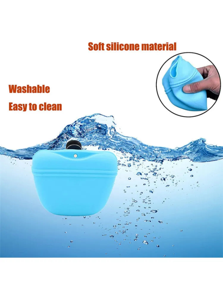 Silicone Dog Treat Holder — clip-on portable treat pot, side view — SniffWaggleNWalk