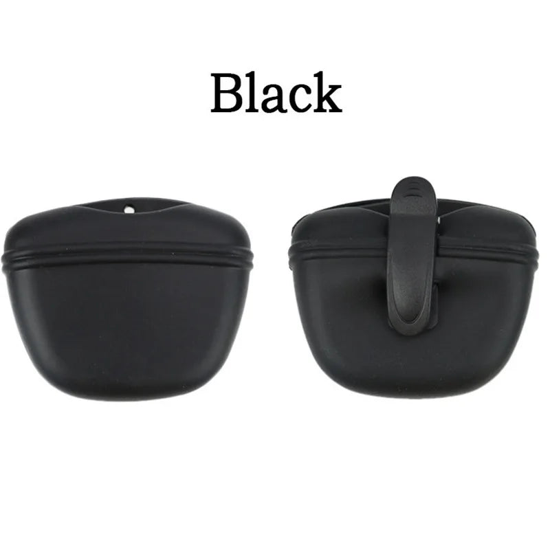 Silicone Dog Treat Holder — clip-on portable treat pot, size reference — SniffWaggleNWalk